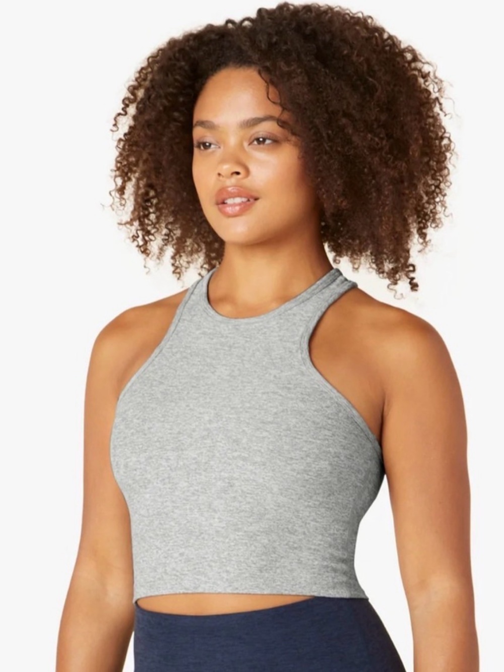 Beyond Yoga Space-Dye Cross-Back Crop Tank - Heather Gray (S)